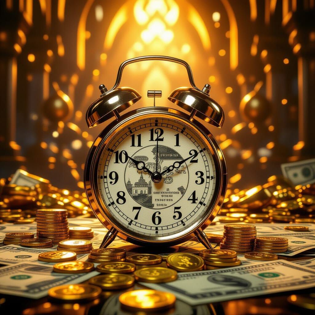 Fantasy Alarm Clock of Banknotes and Gold