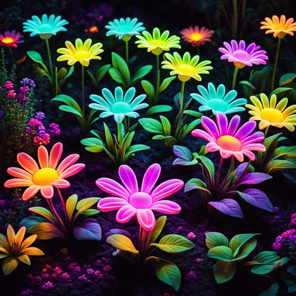 Glowing Hand Flowers in Neon