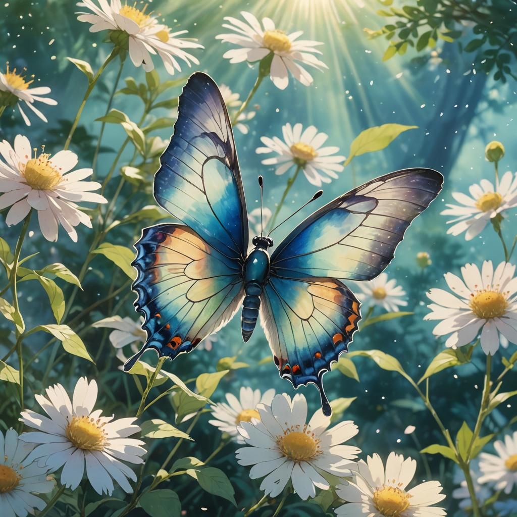 Butterfly on Flower in Studio Ghibli Anime Style