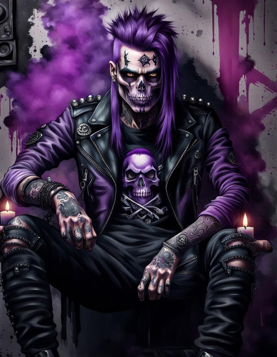 Punk Rocker with Skull Face Paint in Alleyway