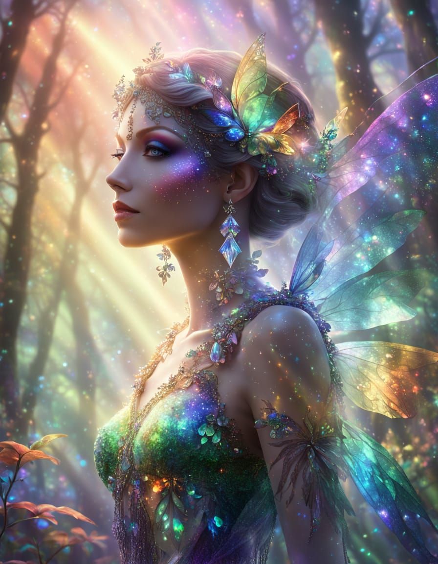 Fairy Clothed in Rainbow Opals and Crystals