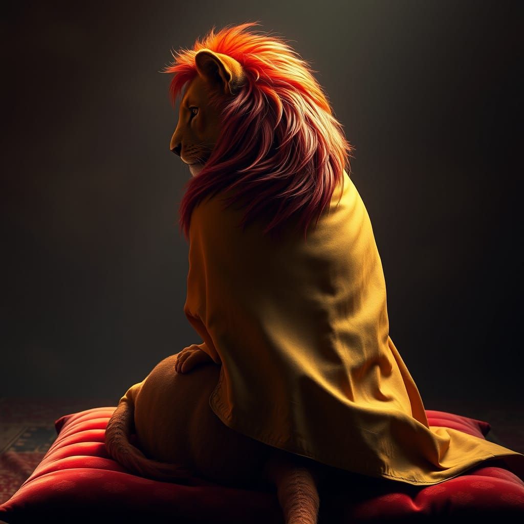 Anthropomorphic Lioness in Golden Cloak