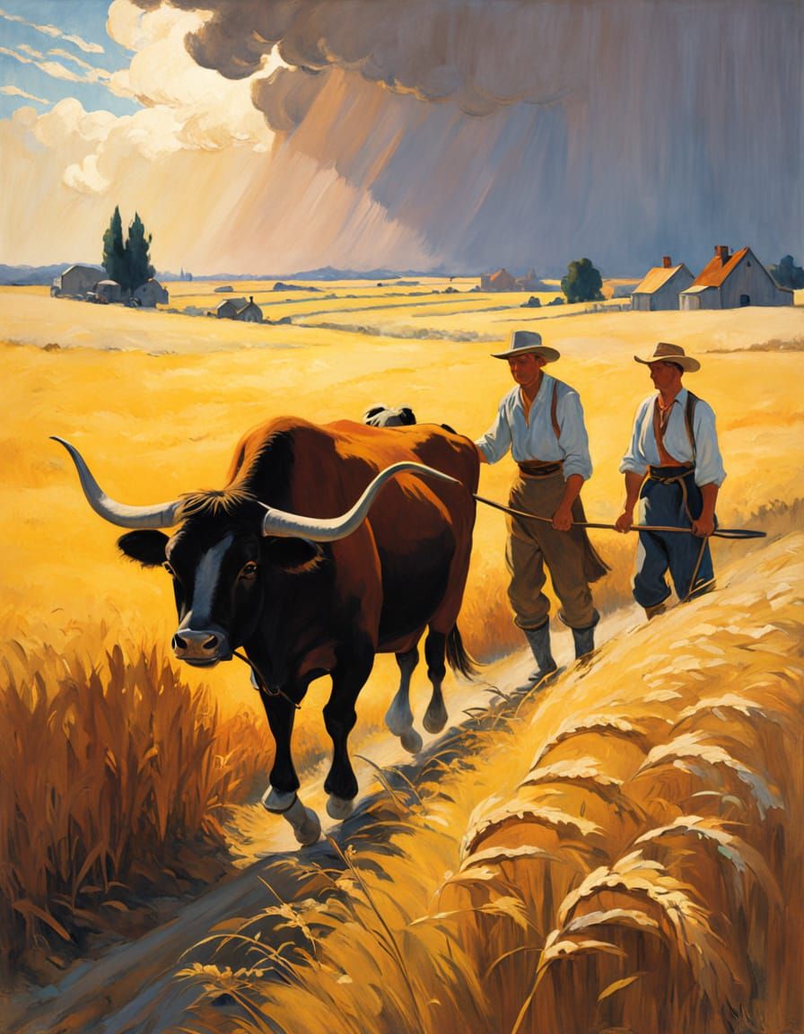 Golden Hour Wheat Field Landscape in Realistic Style