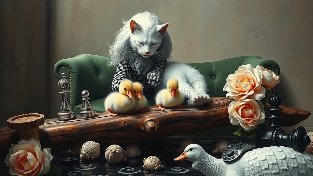 Surreal Figure in Black and White Checkered Pattern on Chess...