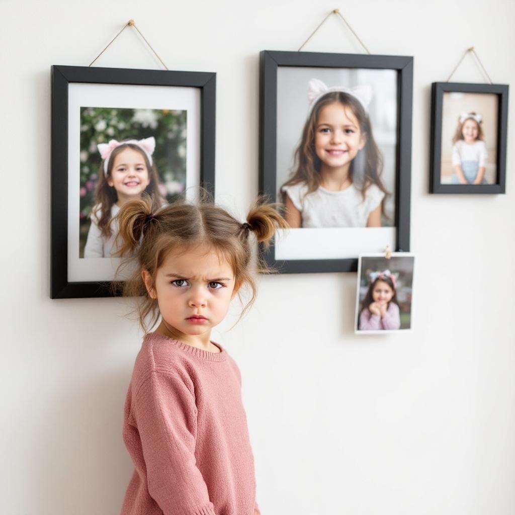 Contrasting Emotions: Grumpy Girl and Happy Photos