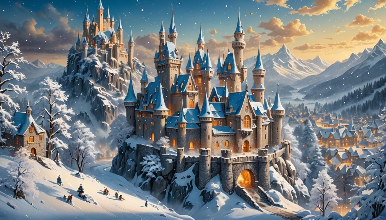 Magical Winter Scene in Pop-Up Book Style