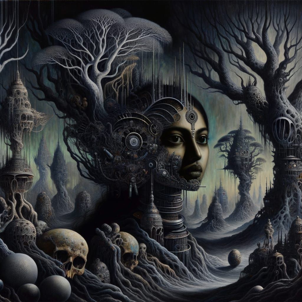 Surreal Biomechanical South Asian Woman Acrylic Painting