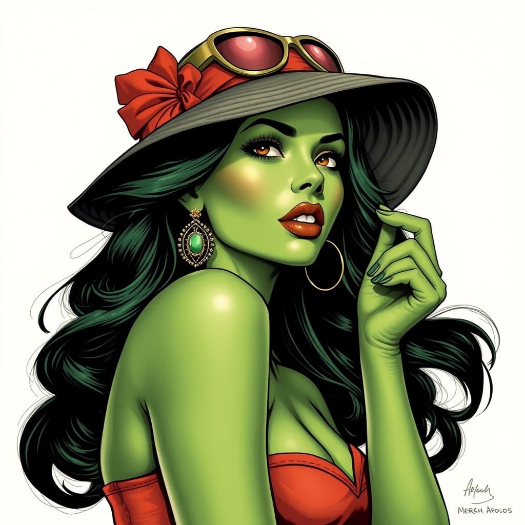 Vintage Pin-up Girl in Green Fashion Attire