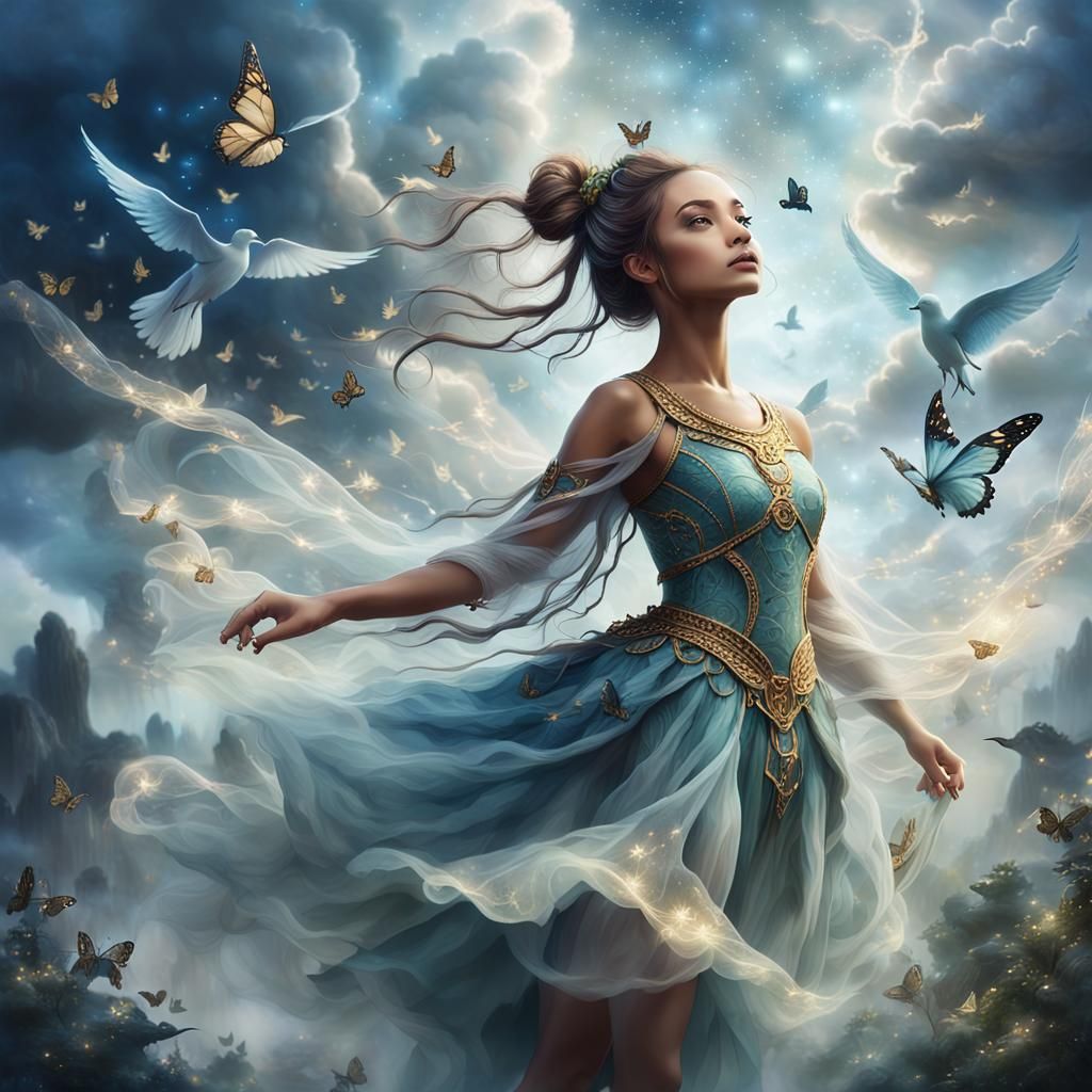 Ethereal Cloud Goddess in Sky Sanctuary