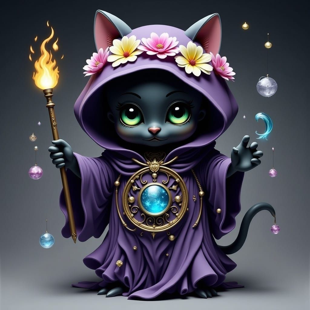 Whimsical Cloaked Feline Seeks Fortune and Happiness