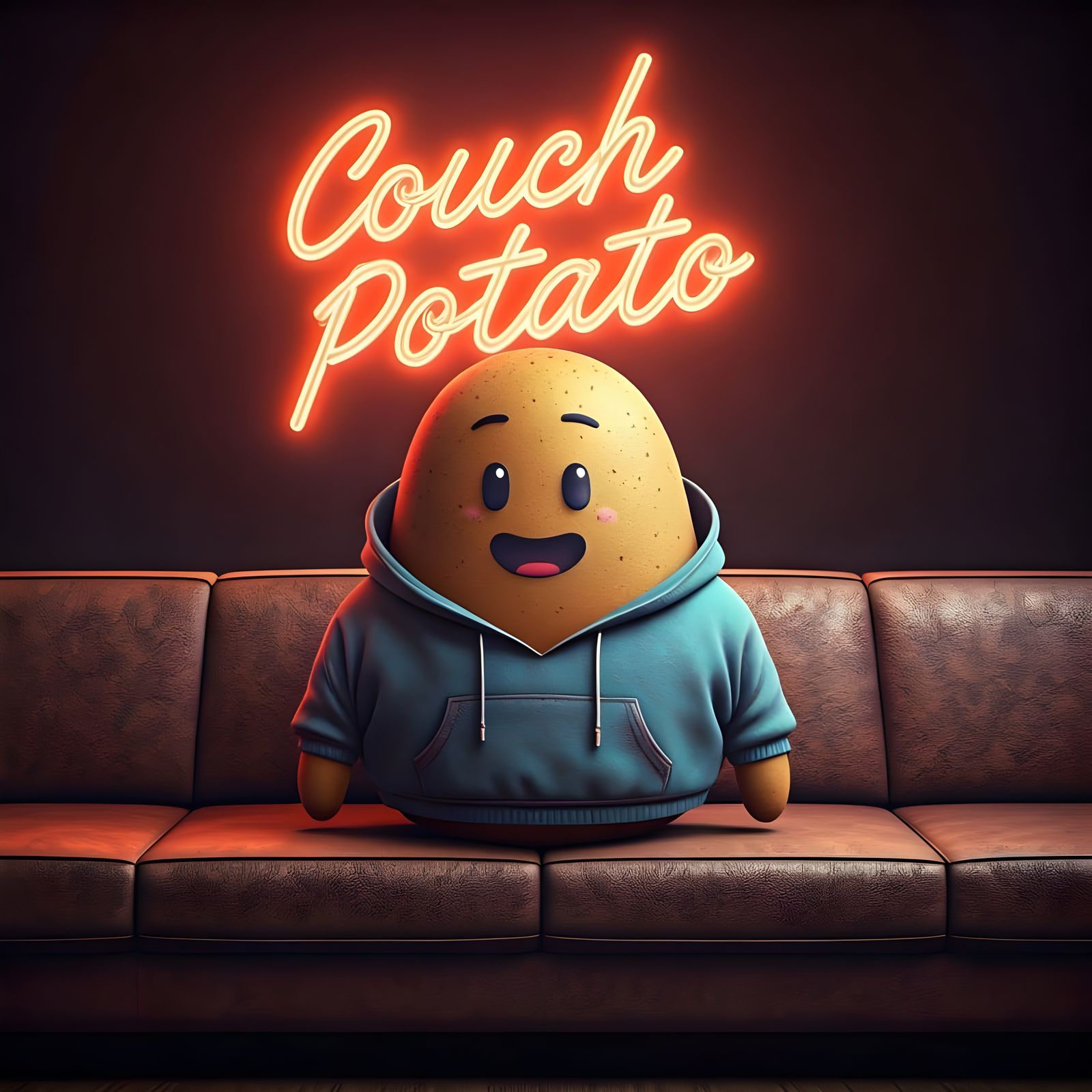 Anime-Style Hyperrealistic Potato in a Neon-Lit Room