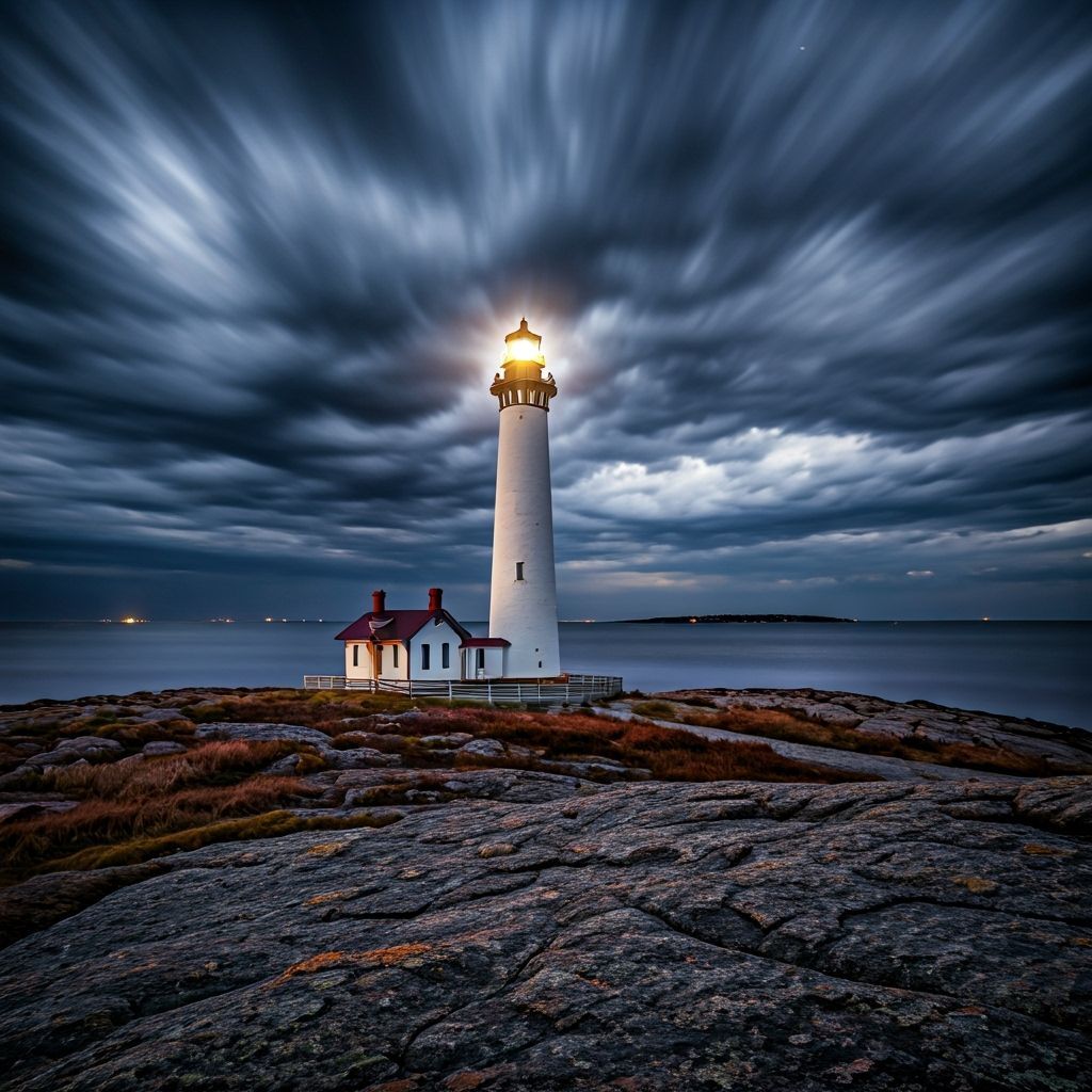 Lighthouse Under Stormy Skies: Cinematic Photography