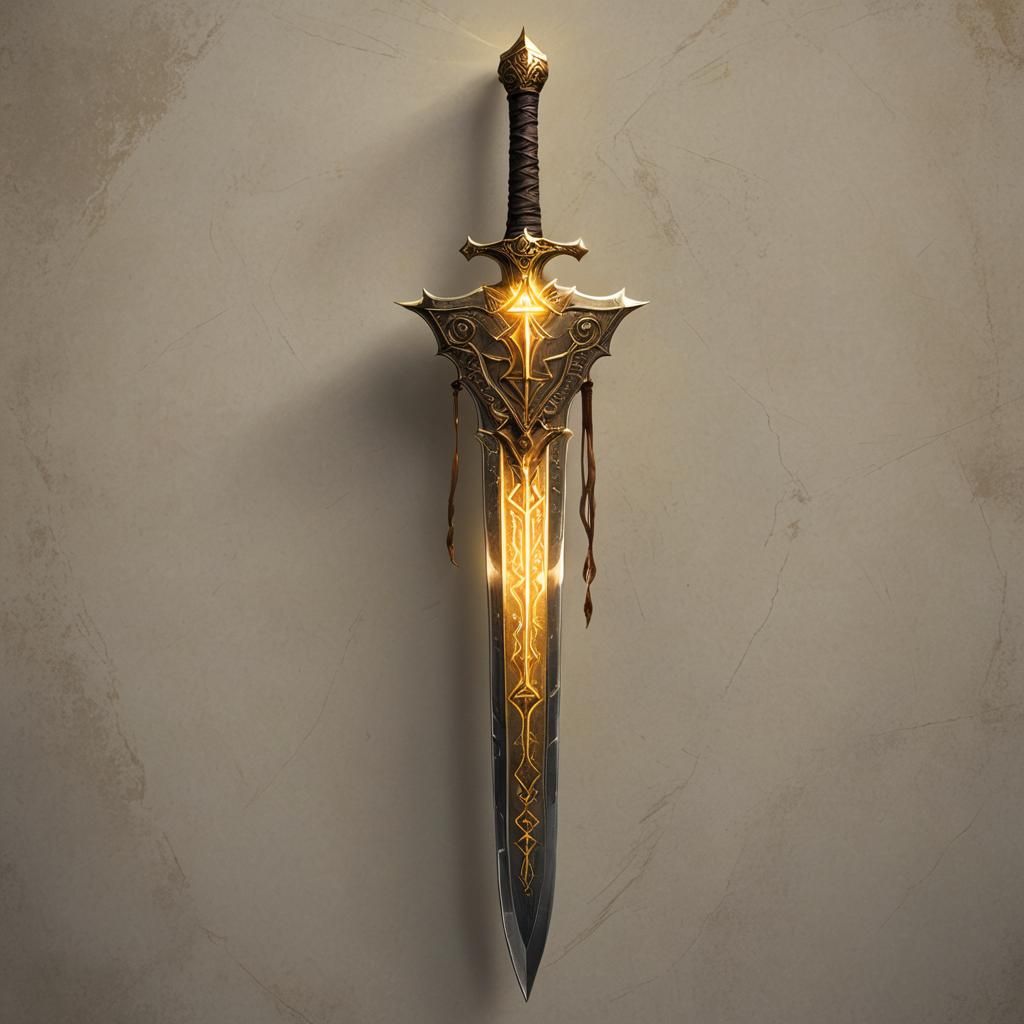 Golden Light Sword with Runes: Medieval Fantasy