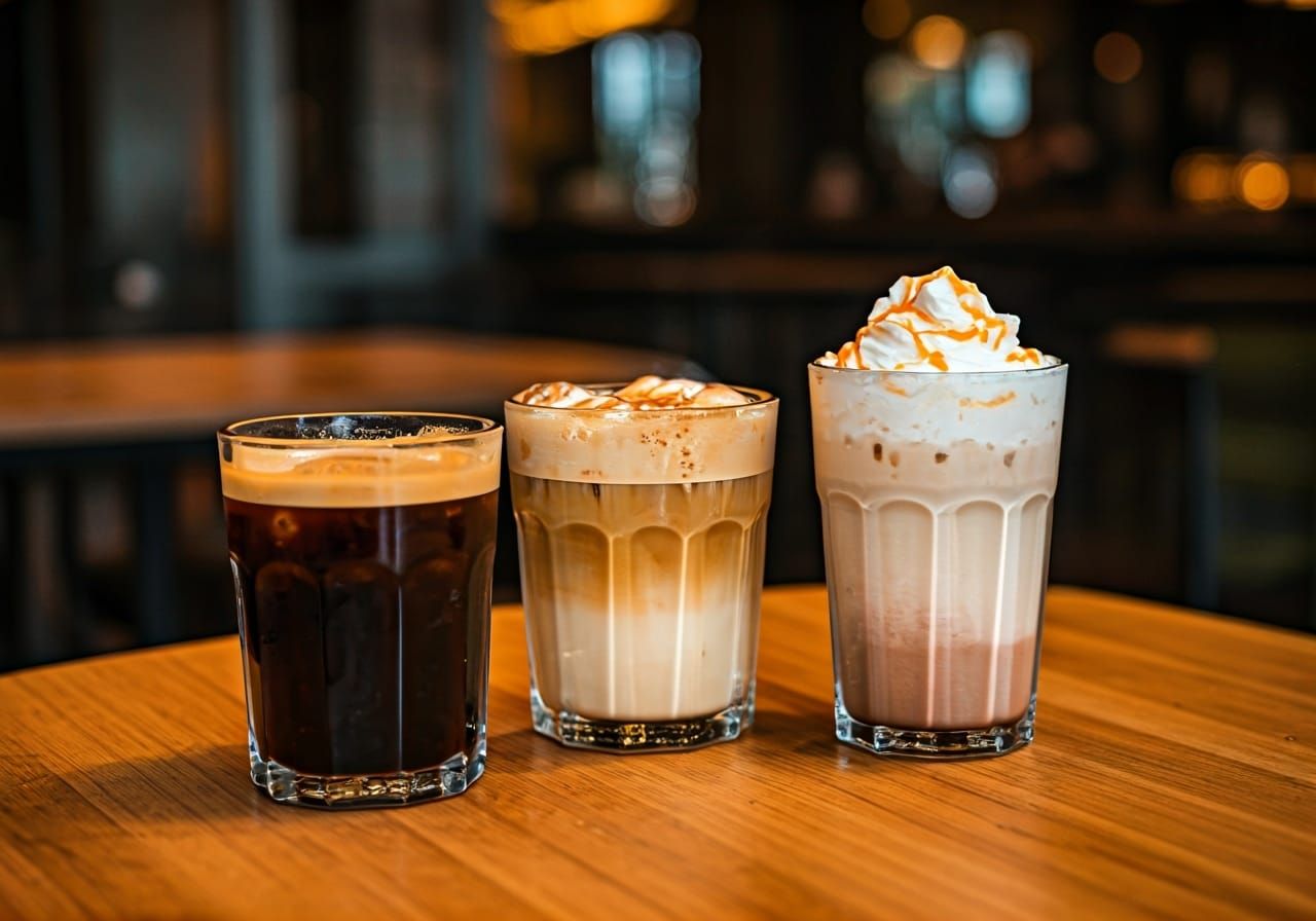 Iced Coffee Drinks: Americano, Mocha, Macchiato