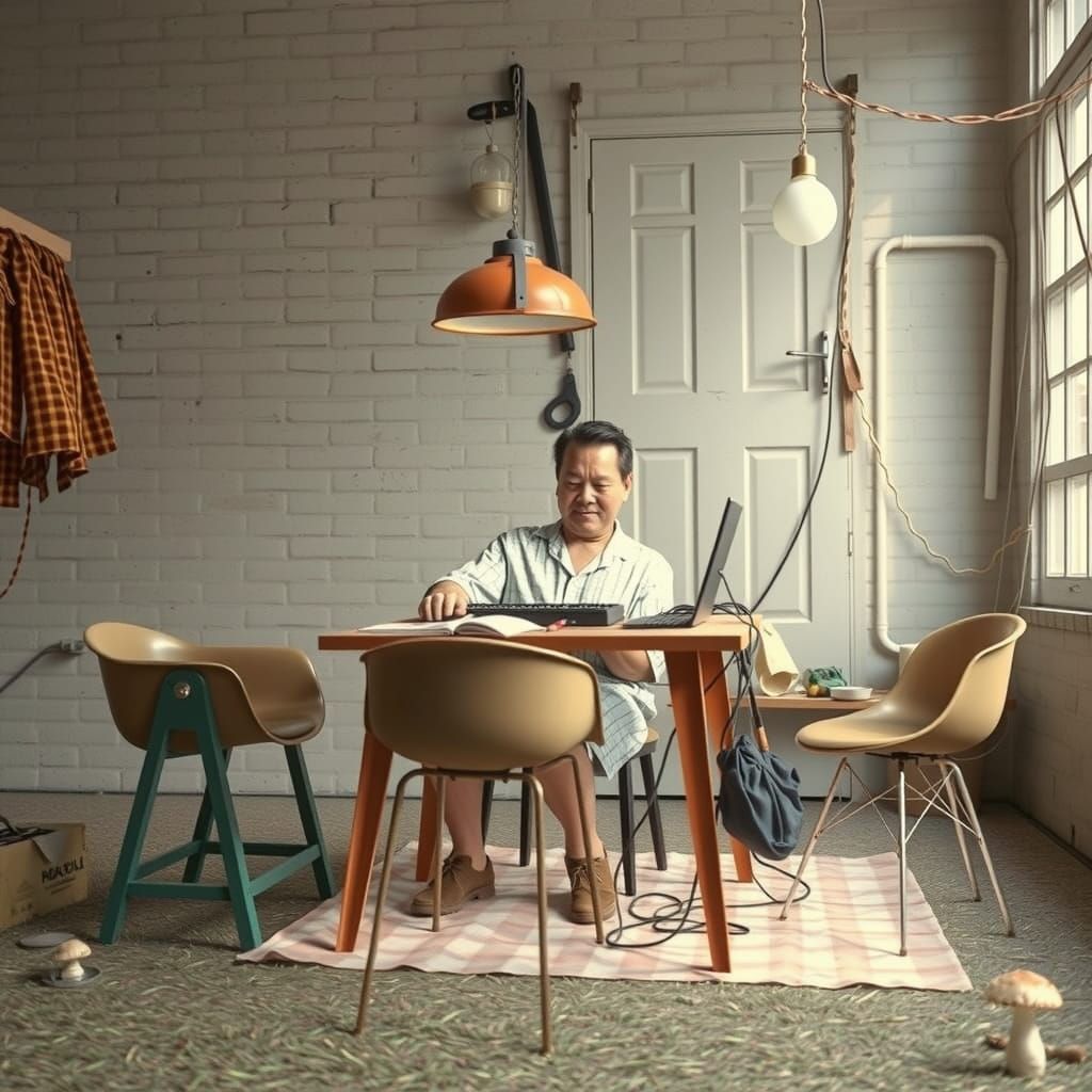 Centenarian Couple Repairing Computer, Vintage Photo Style