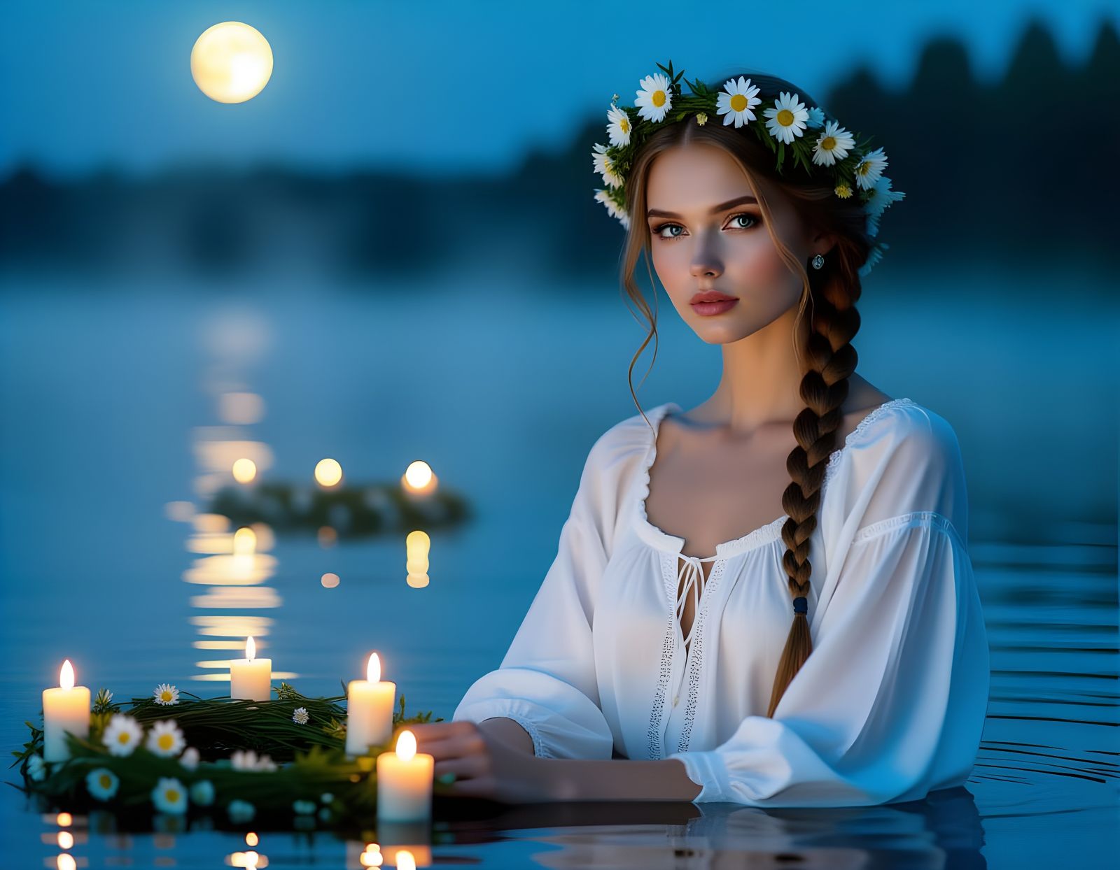 Ethereal Beauty in Moonlit Lake: a Diamond Painting