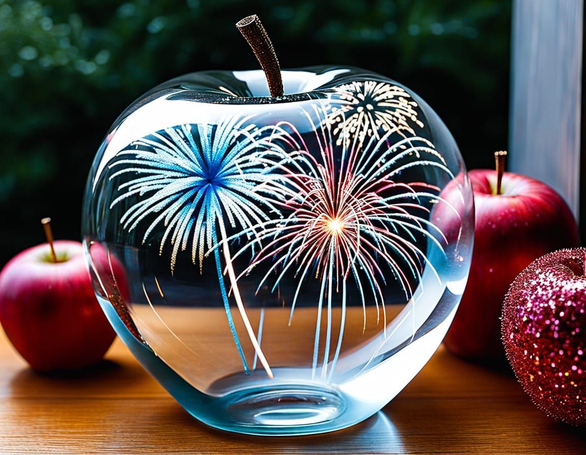Etched Glass Apple in Vibrant Celebration