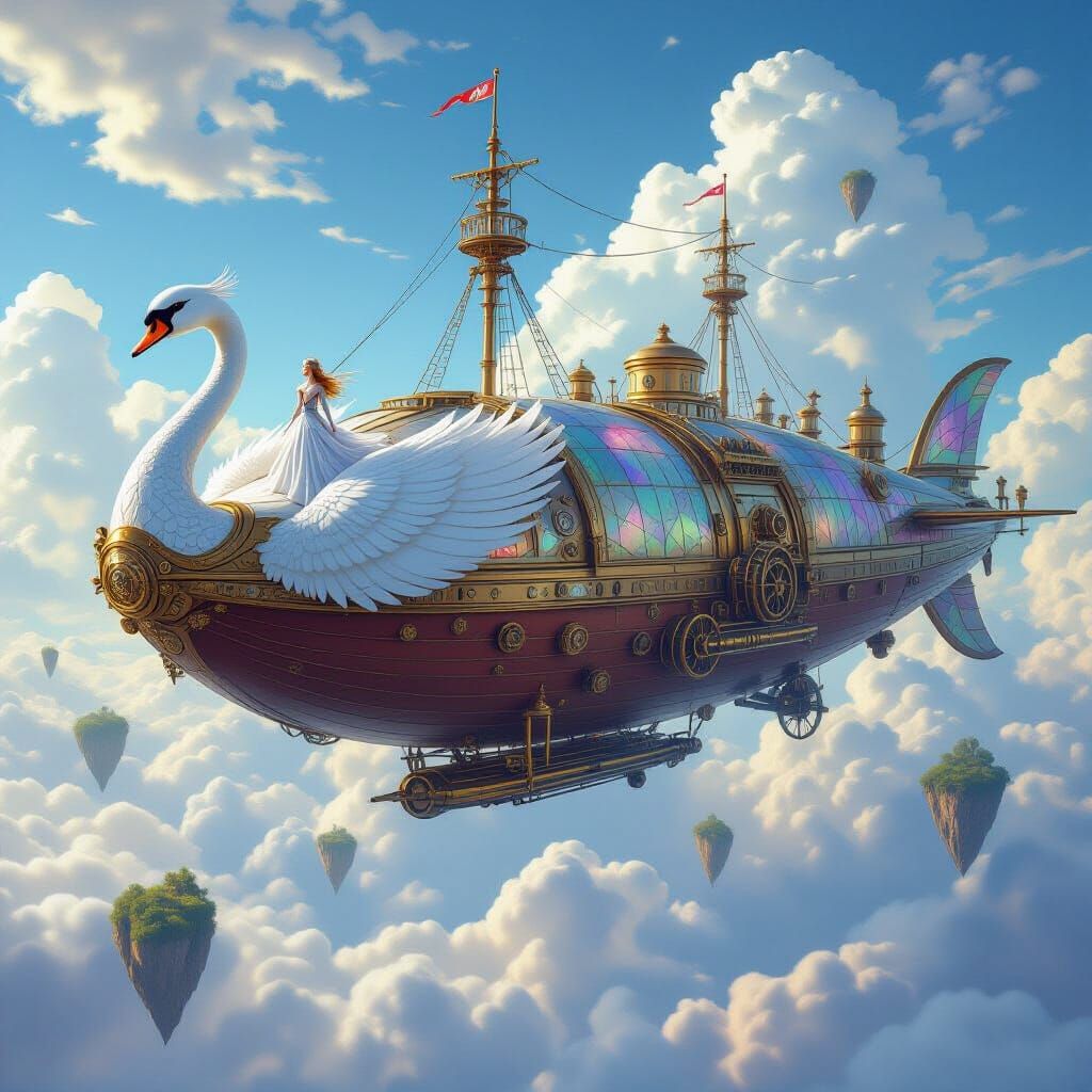 Steampunk Swan Airship with Elven Princess