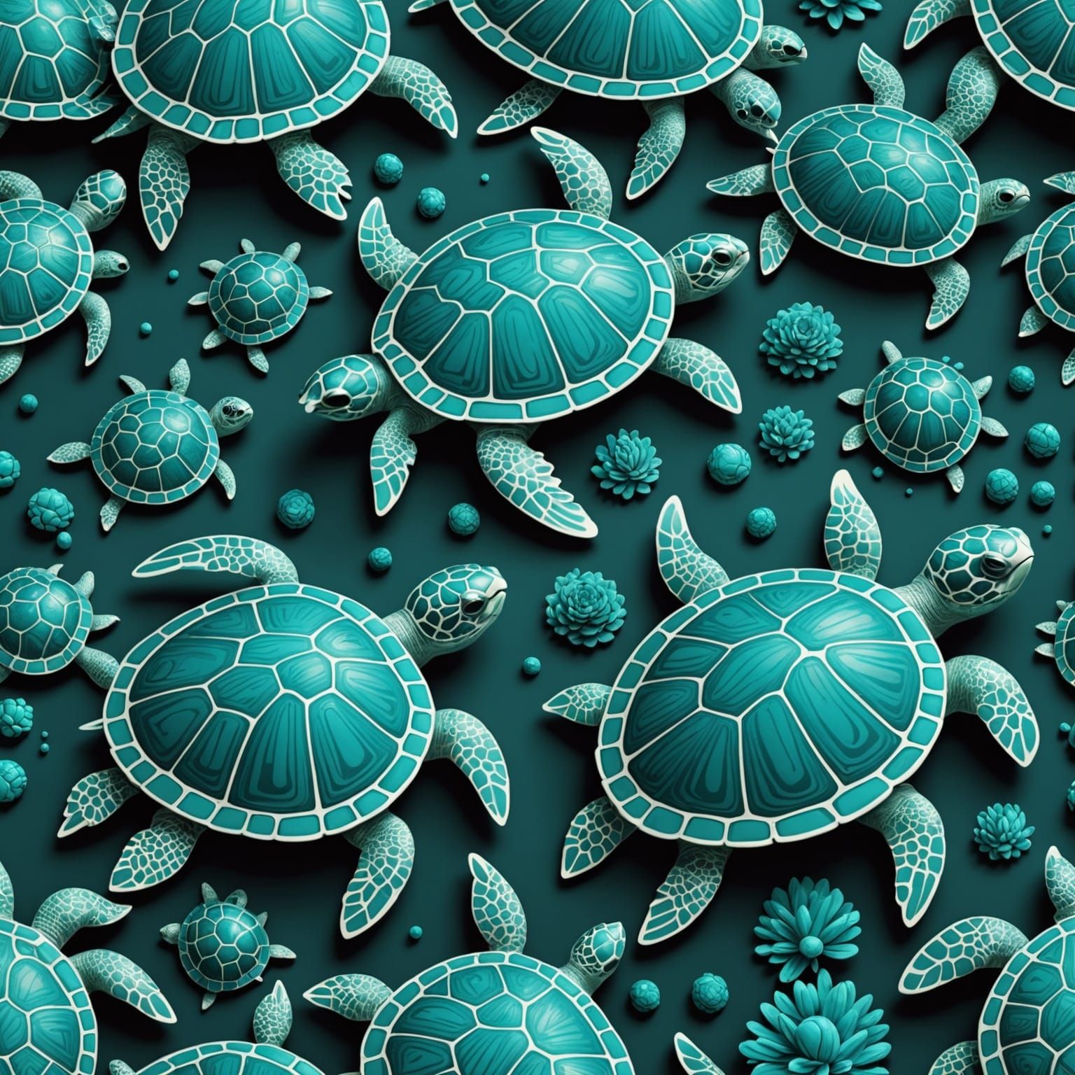 Abstract Turquoise Turtles in Fractal Design