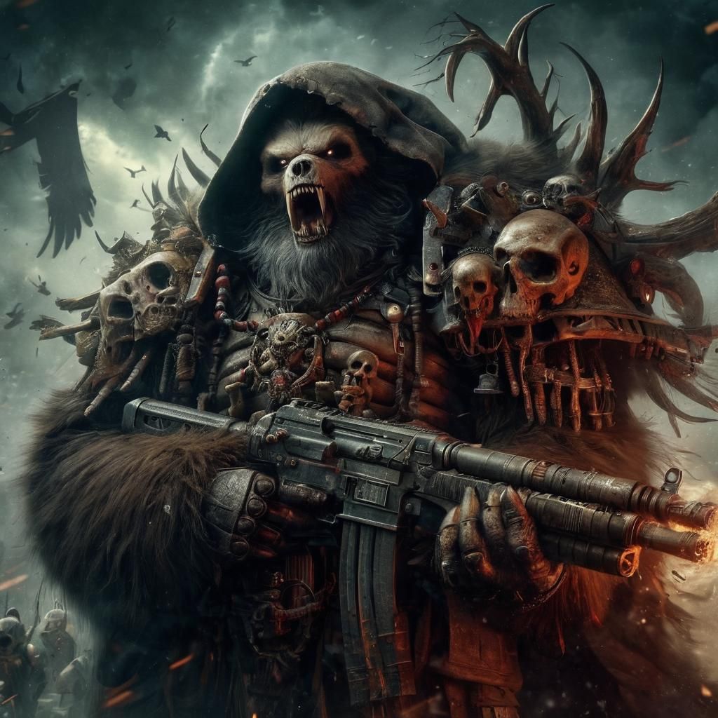 Sarcastic Obese Kodiak Bear Marine in Darkness