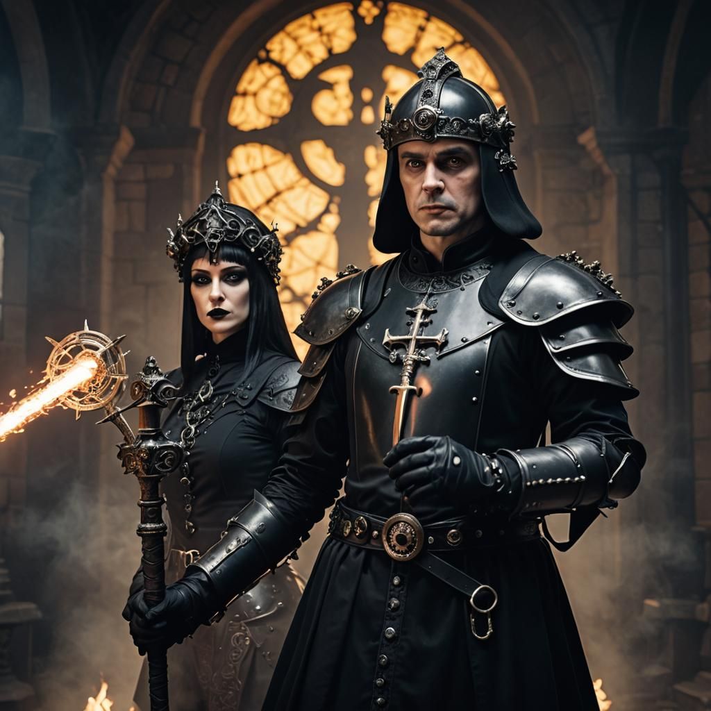 Gothic D&D Cleric Portrait with Laser Background