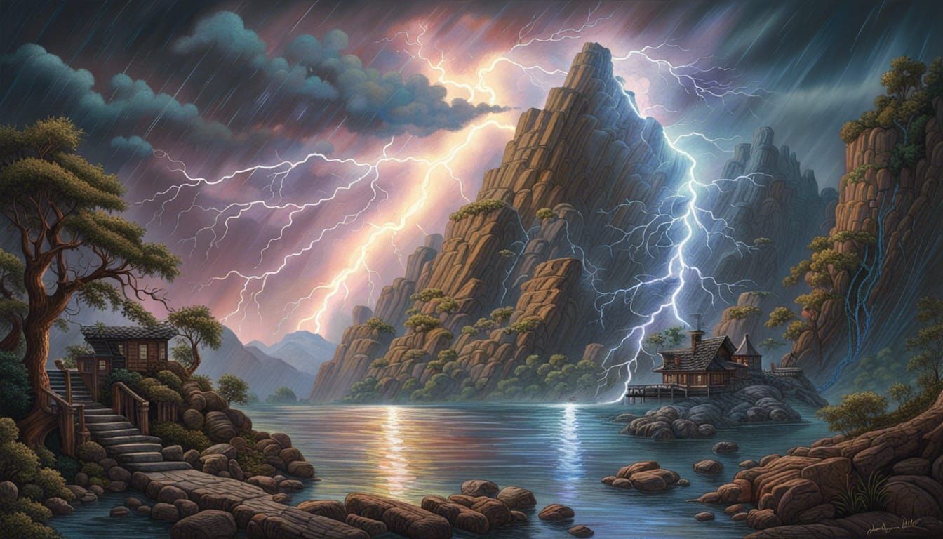 Dramatic Lightning Strikes in Hyperrealistic Style