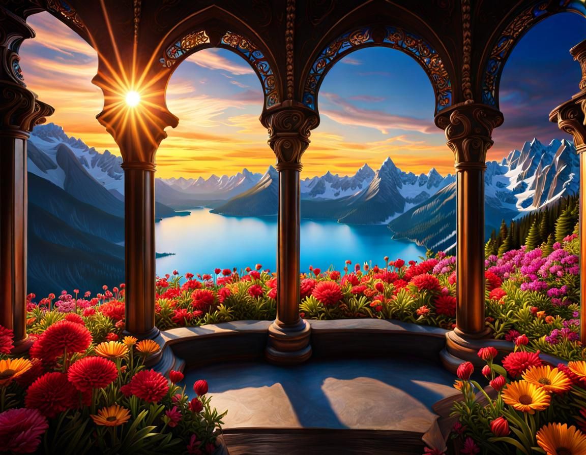 Sapphire Cave Overlook at Sunrise: Digital Art