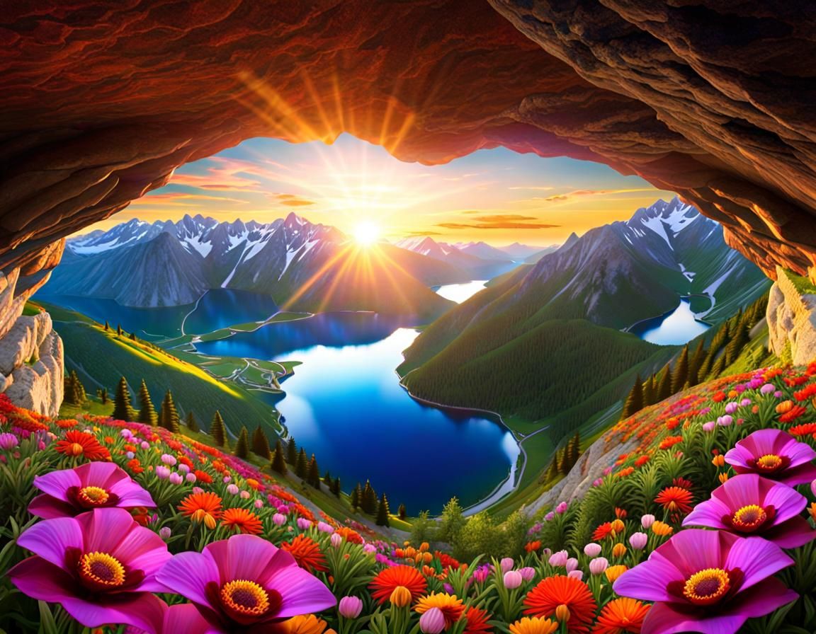 Sapphire Cave View of Alpine Lake at Sunrise