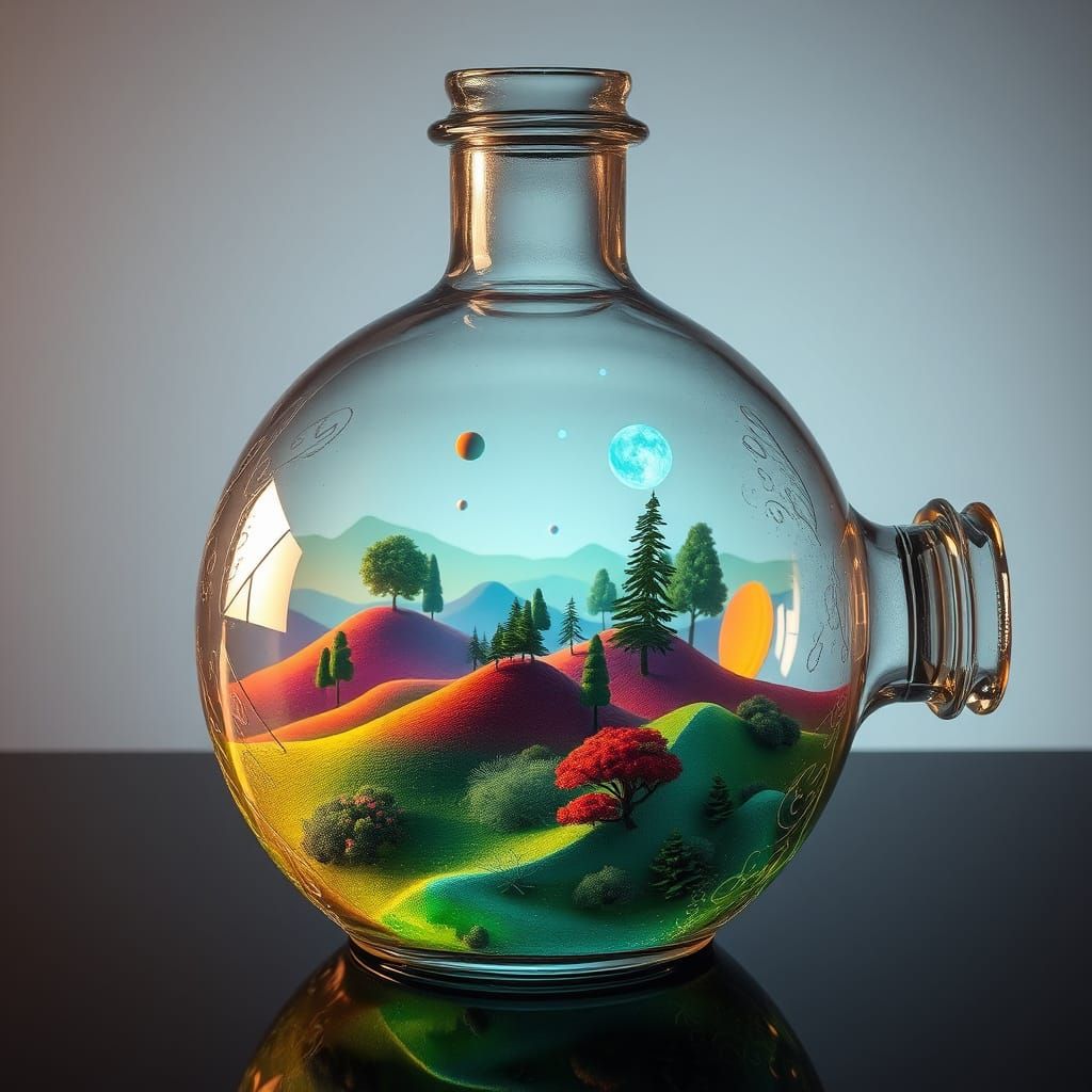 Surreal World in a Bottle: Dreamlike Landscape