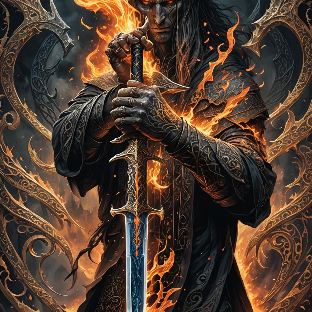 Dark Lord's Hand Holding Narsil in Fantasy Art