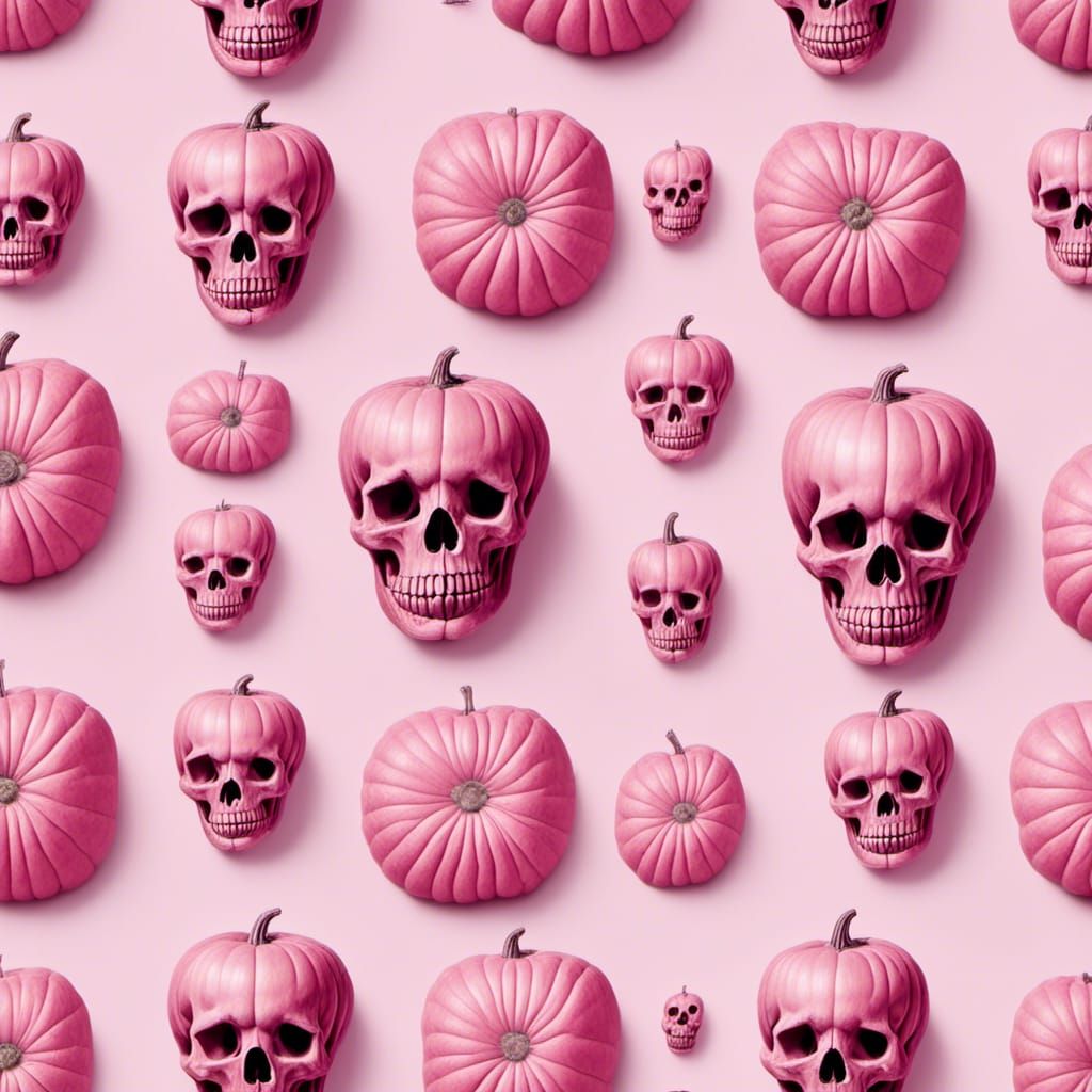 <lora:Pink Imagination:1.0>2 pink pumpkins side by side with...