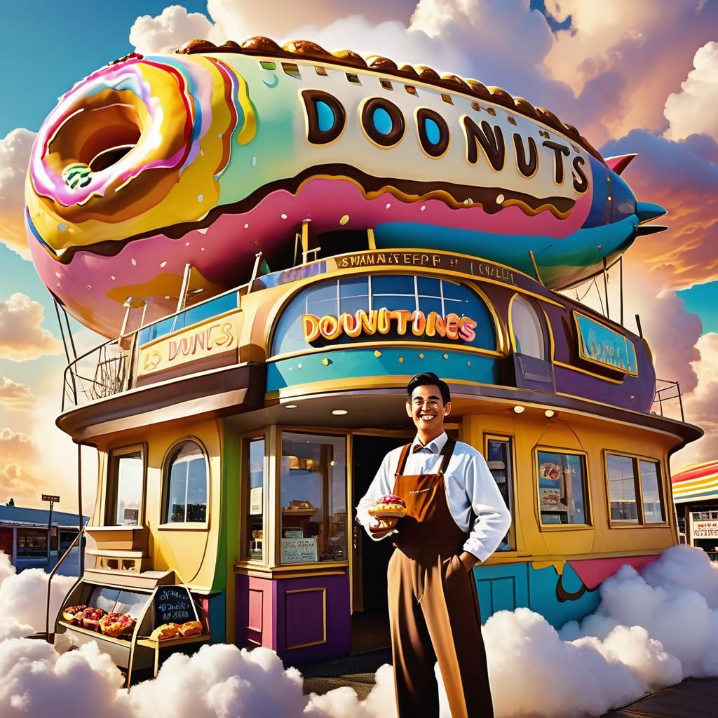 Vintage 50s Airship Donut Shop Advertisement