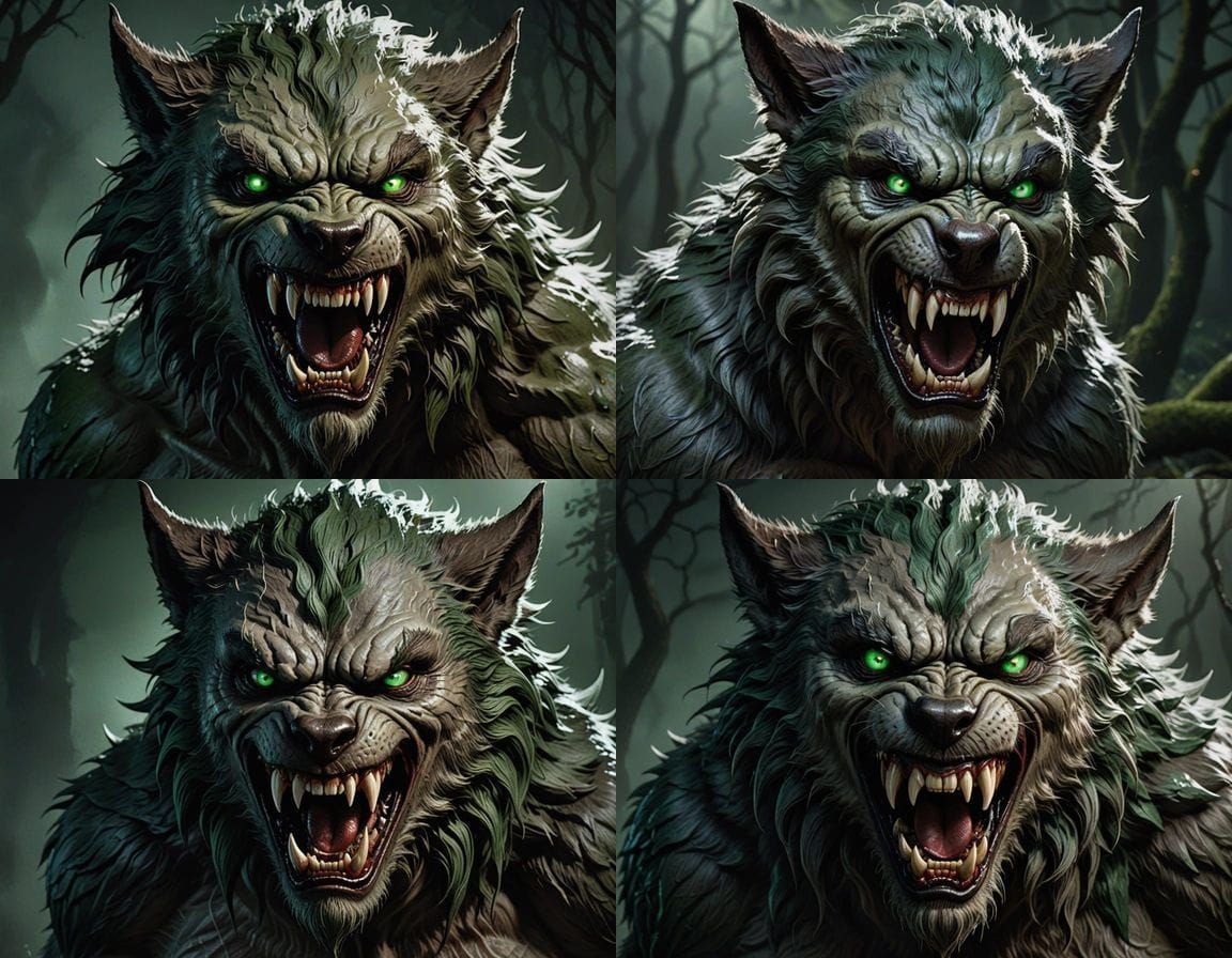 Grey Werewolf Close-Up in Horror Style