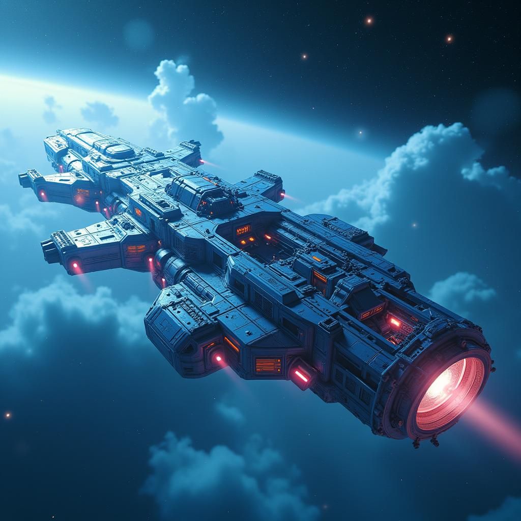 Futuristic Spaceship Soaring Through Nebula in Infrared