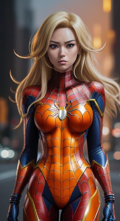 Anime Chibi Superhero Girl in Vibrant Orange and Blue Suit