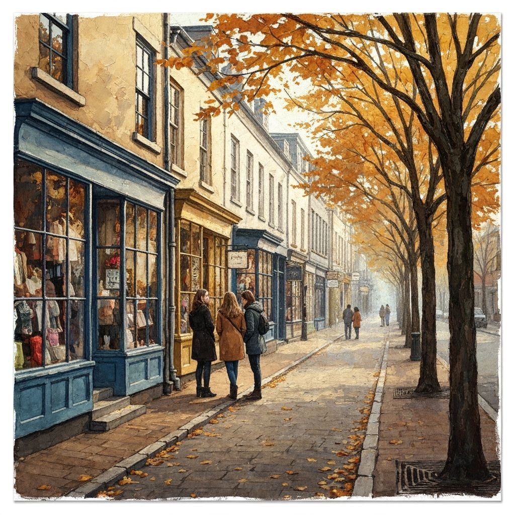 Autumn Avenue Scene with Friends in Impressionist Style