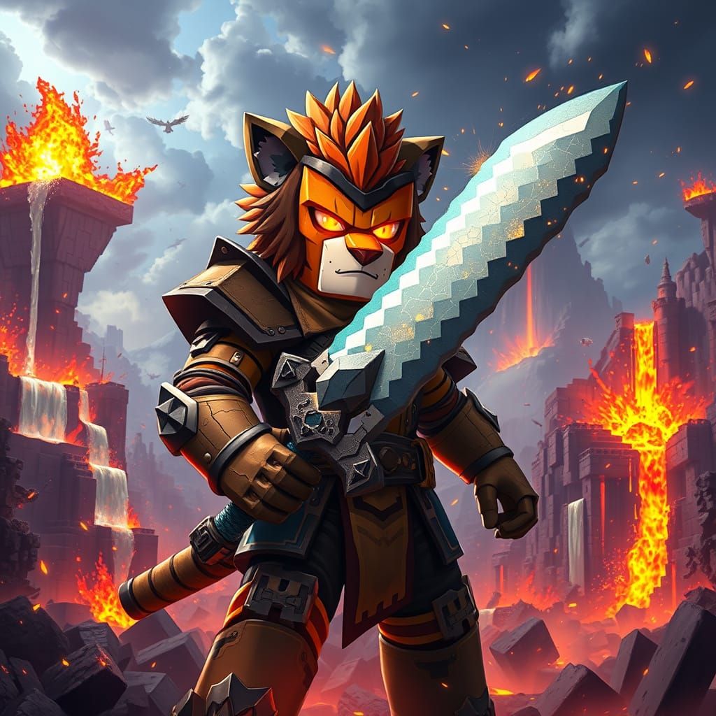 Anime Warrior in a Chaotic Minecraft World