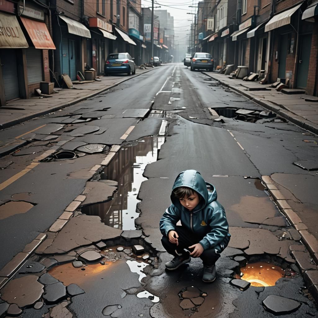 Child Discovers Cyberpunk City in Pothole