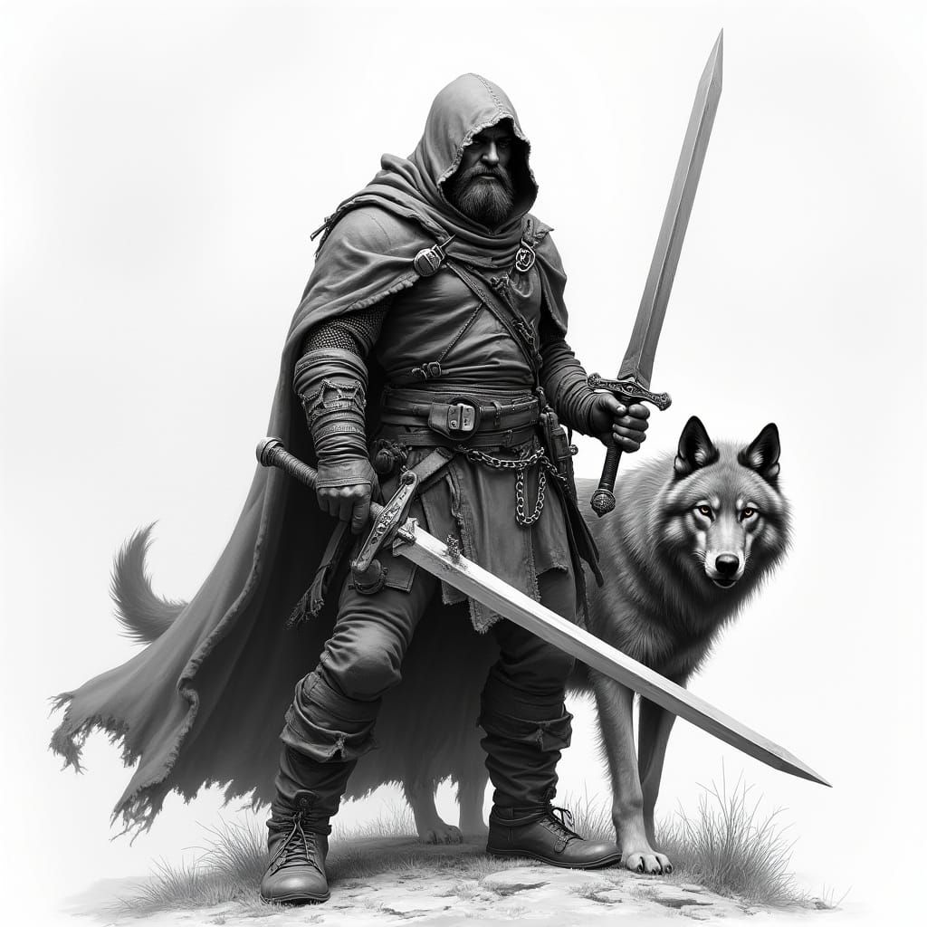 Gritty Grayscale Ranger Ready for Combat