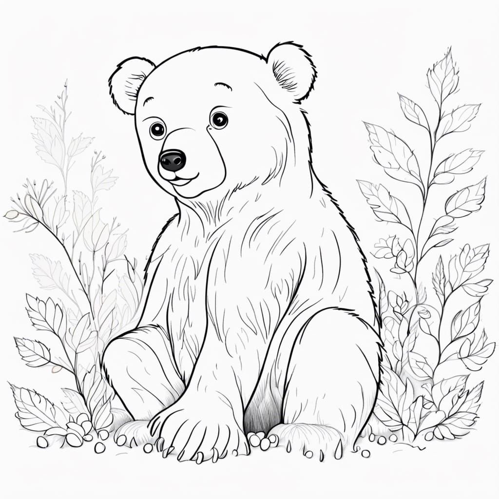 Cute Bear Coloring Page: Minimalist Line Art