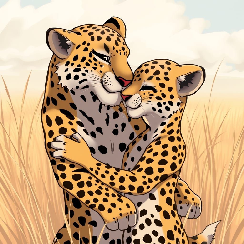 Adorable Cartoon Leopards Share a Heartwarming Moment