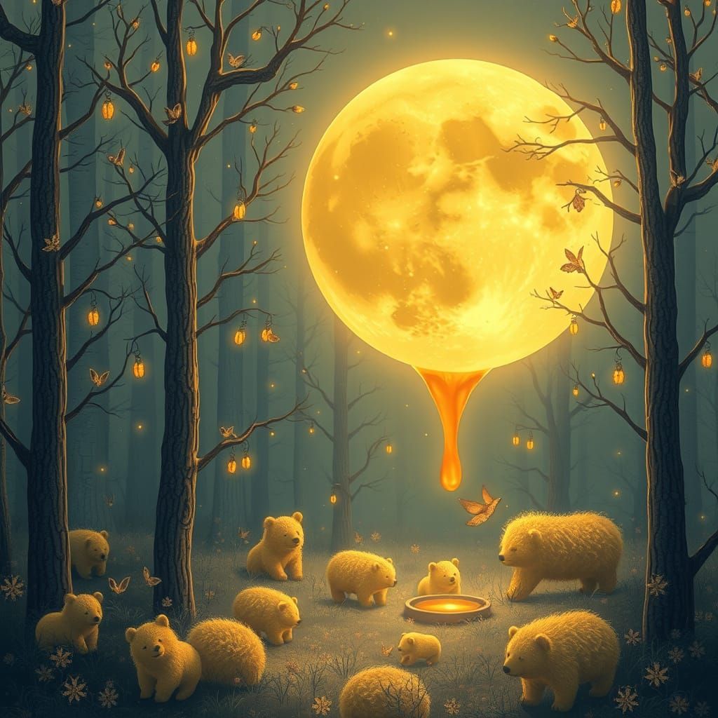Glowing Honey Moon Falls into Golden Bear Forest