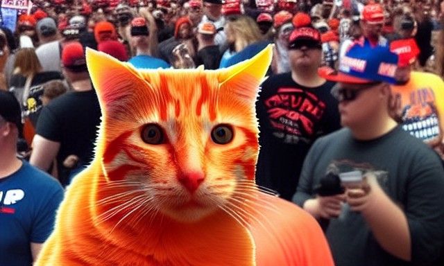 Surreal Cat at Political Rally Smoking
