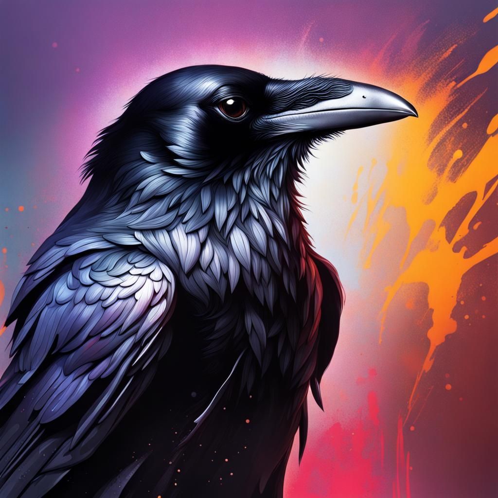 Hyperrealistic Raven in Colorful Splash Art