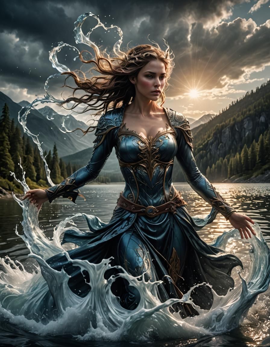 Majestic Water Elemental Rising from Lake