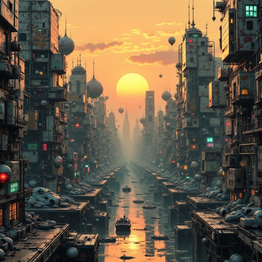 A Futuristic Cityscape in a Dystopian Landscape