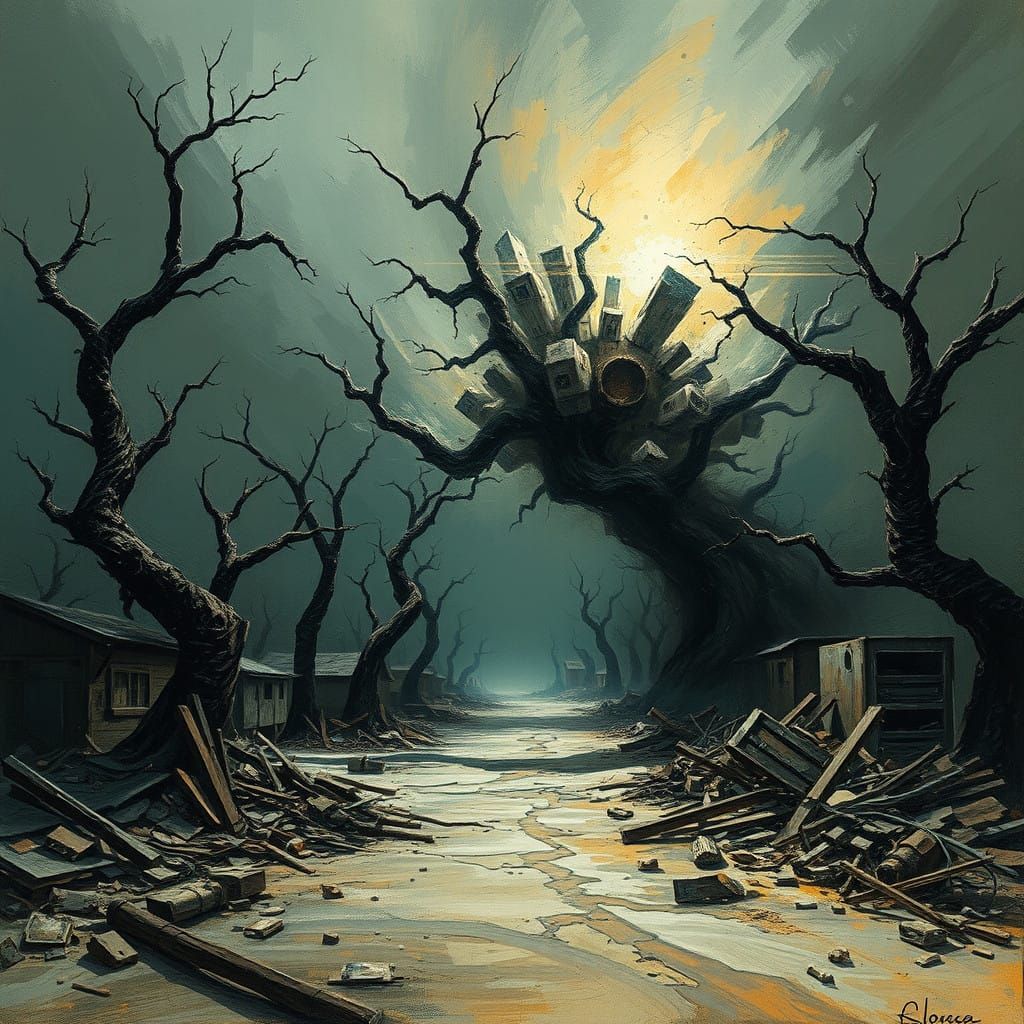 Turbulent Apocalyptic Landscape in Cyberpunk Style