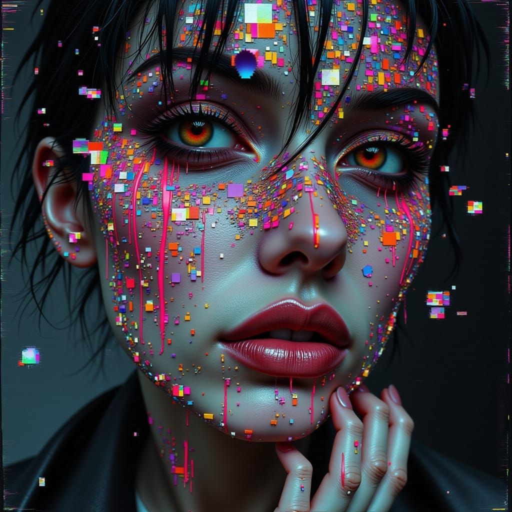 Glitched Portrait in Distorted Code