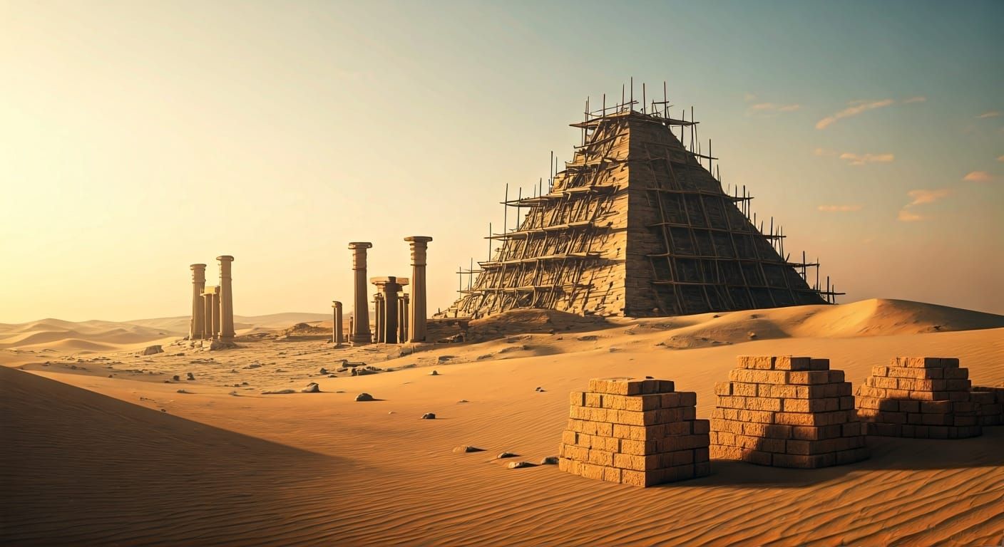 Egyptian Desert Landscape at Sunrise: Matte Painting