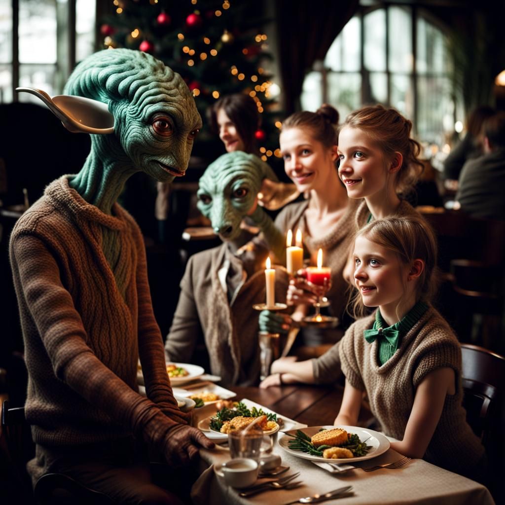 Surreal Alien Restaurant Celebration: Professional Photograp...